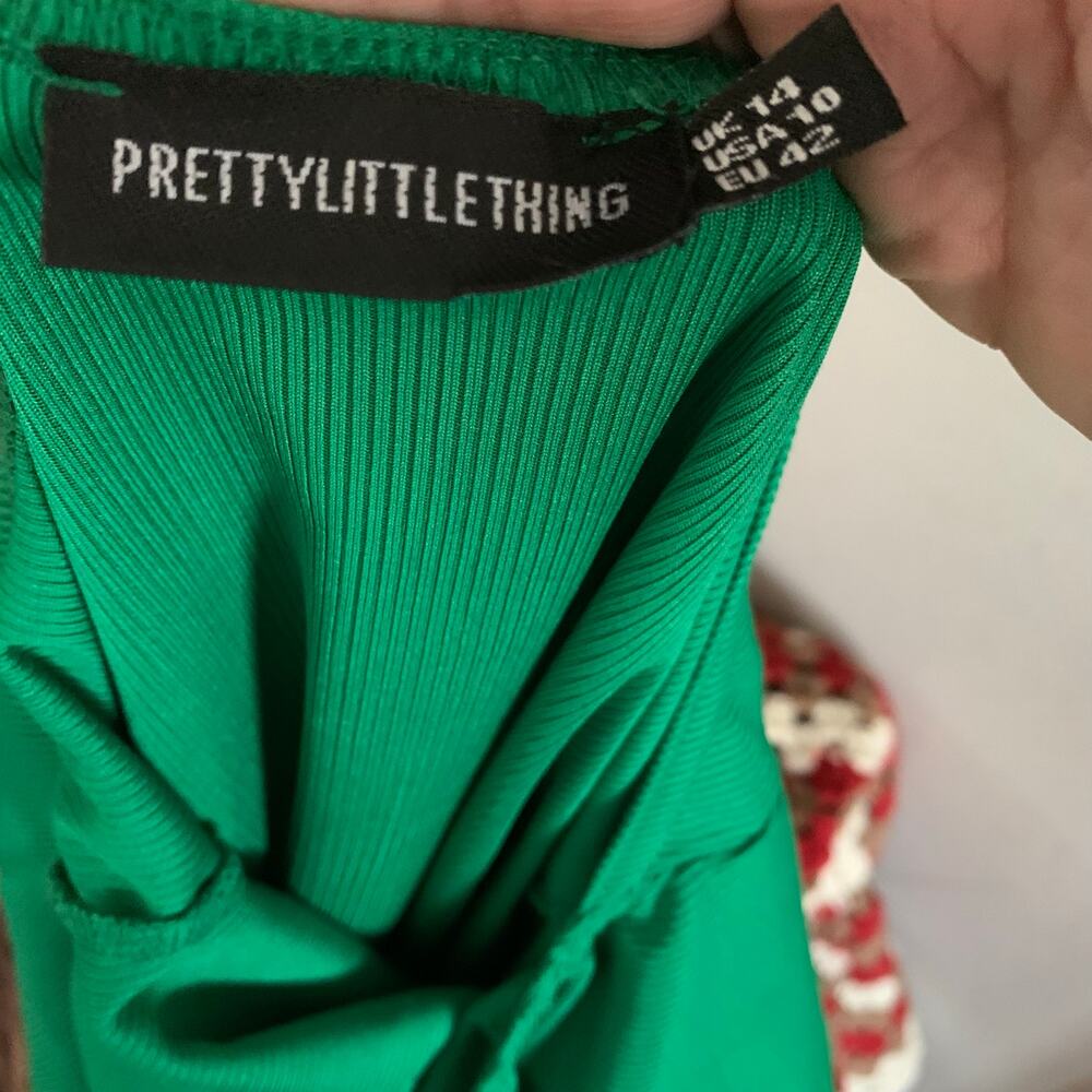 Green Rib Knit Mock Neck Backless Halter Dress Sz 10 Pretty Little Thing - Picture 12 of 13